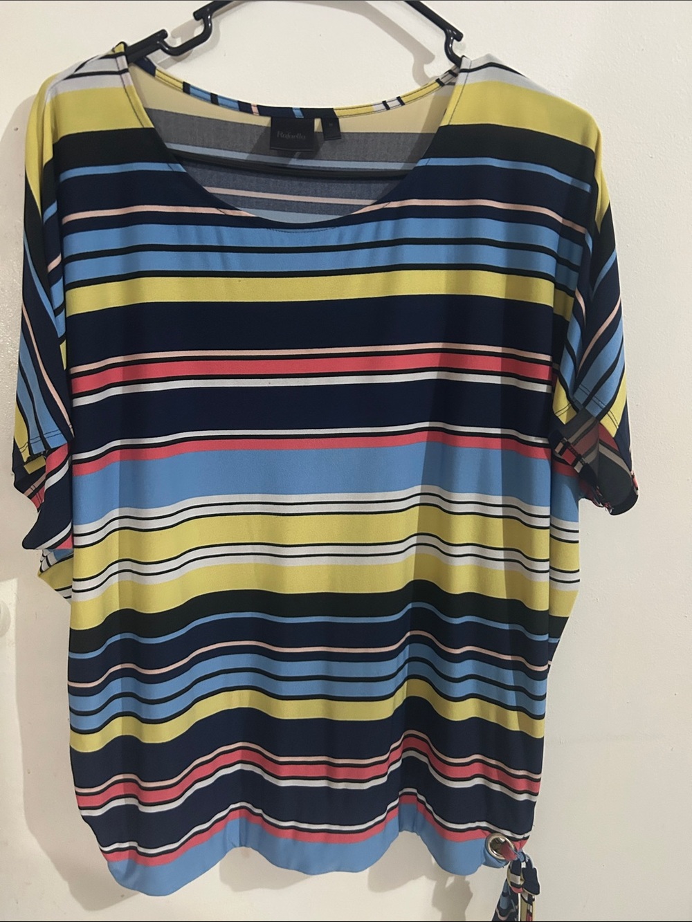 Rafaella Striped Short-Sleeve Top in Yellow, Blue & Black